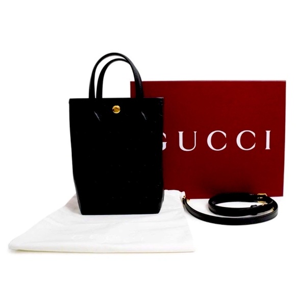 GUCCI Super Mini 2-Way Shoulder Bag Handbag GG Black Leather NIB! - Picture 1 of 9